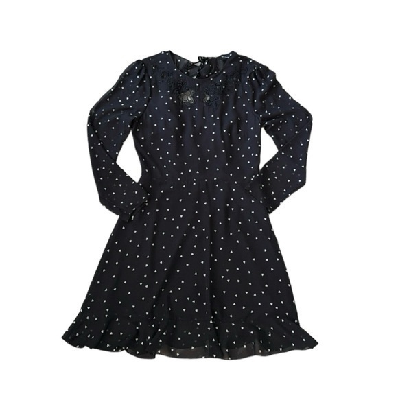 The Kooples Dame de Coeur Black Heart Print‎ Long Sleeve Open Back Dress - Picture 4 of 13